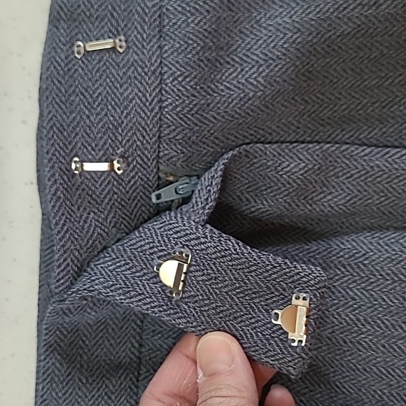 Oscar de la Renta Greyish Blue Herringbone pattern Wide-leg Trousers size 16 - Picture 8 of 11